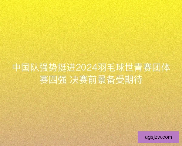 中国队强势挺进2024羽毛球世青赛团体赛四强 决赛前景备受期待